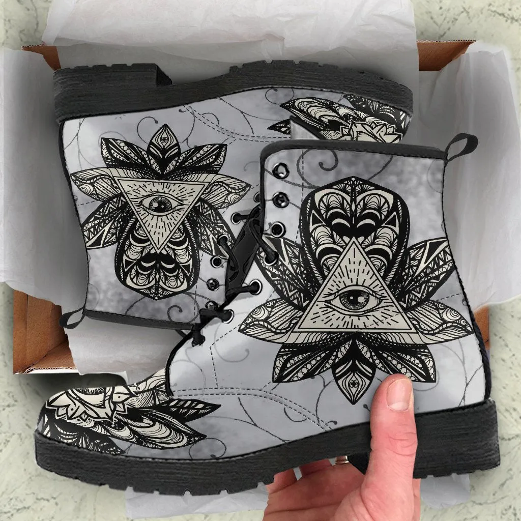 Combat Boots - The Eye of Providence | Vegan Leather Lace Up Boots Women, Handmade Lace Up Boots, Women's Boots, Custom Shoes, Boho Shoes