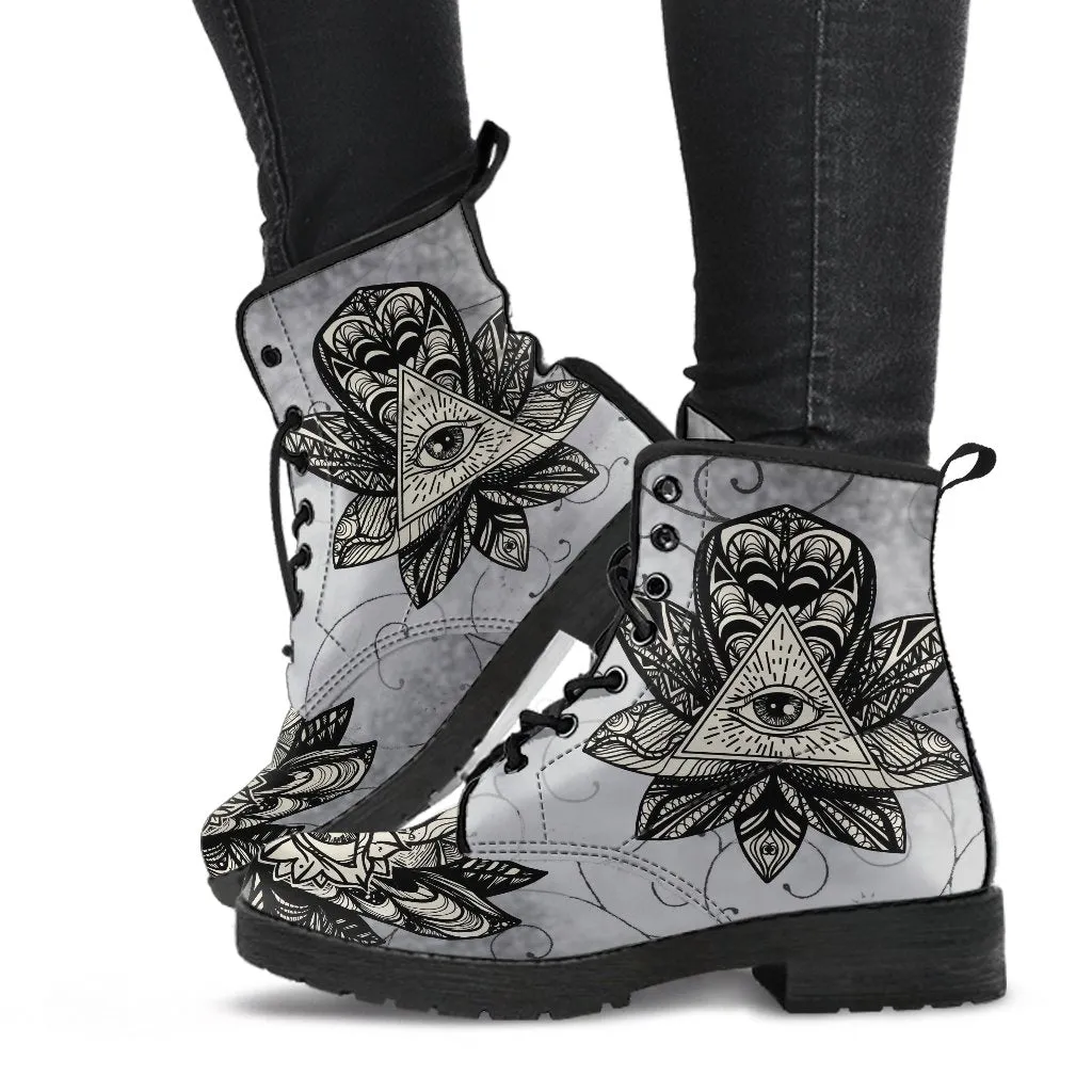 Combat Boots - The Eye of Providence | Vegan Leather Lace Up Boots Women, Handmade Lace Up Boots, Women's Boots, Custom Shoes, Boho Shoes