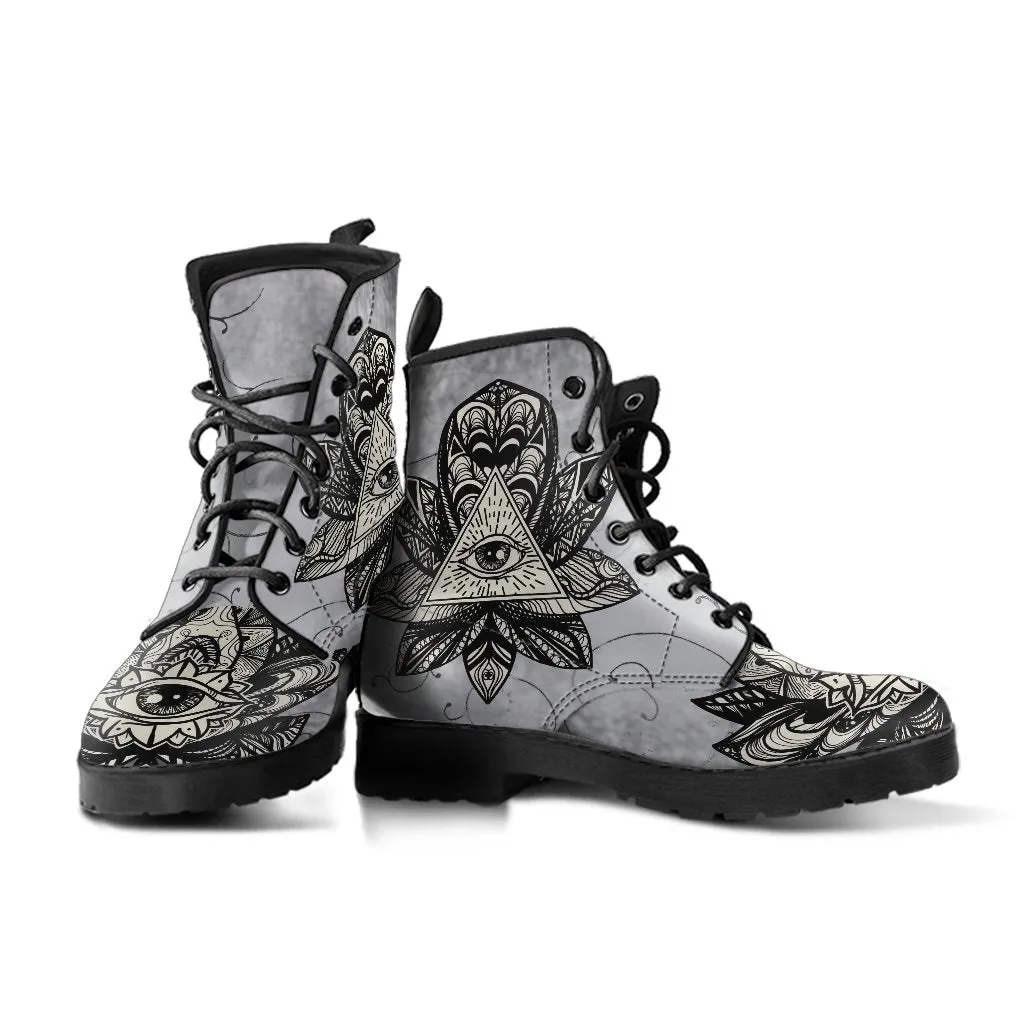 Combat Boots - The Eye of Providence | Vegan Leather Lace Up Boots Women, Handmade Lace Up Boots, Women's Boots, Custom Shoes, Boho Shoes