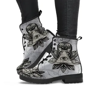 Combat Boots - The Eye of Providence | Vegan Leather Lace Up Boots Women, Handmade Lace Up Boots, Women's Boots, Custom Shoes, Boho Shoes