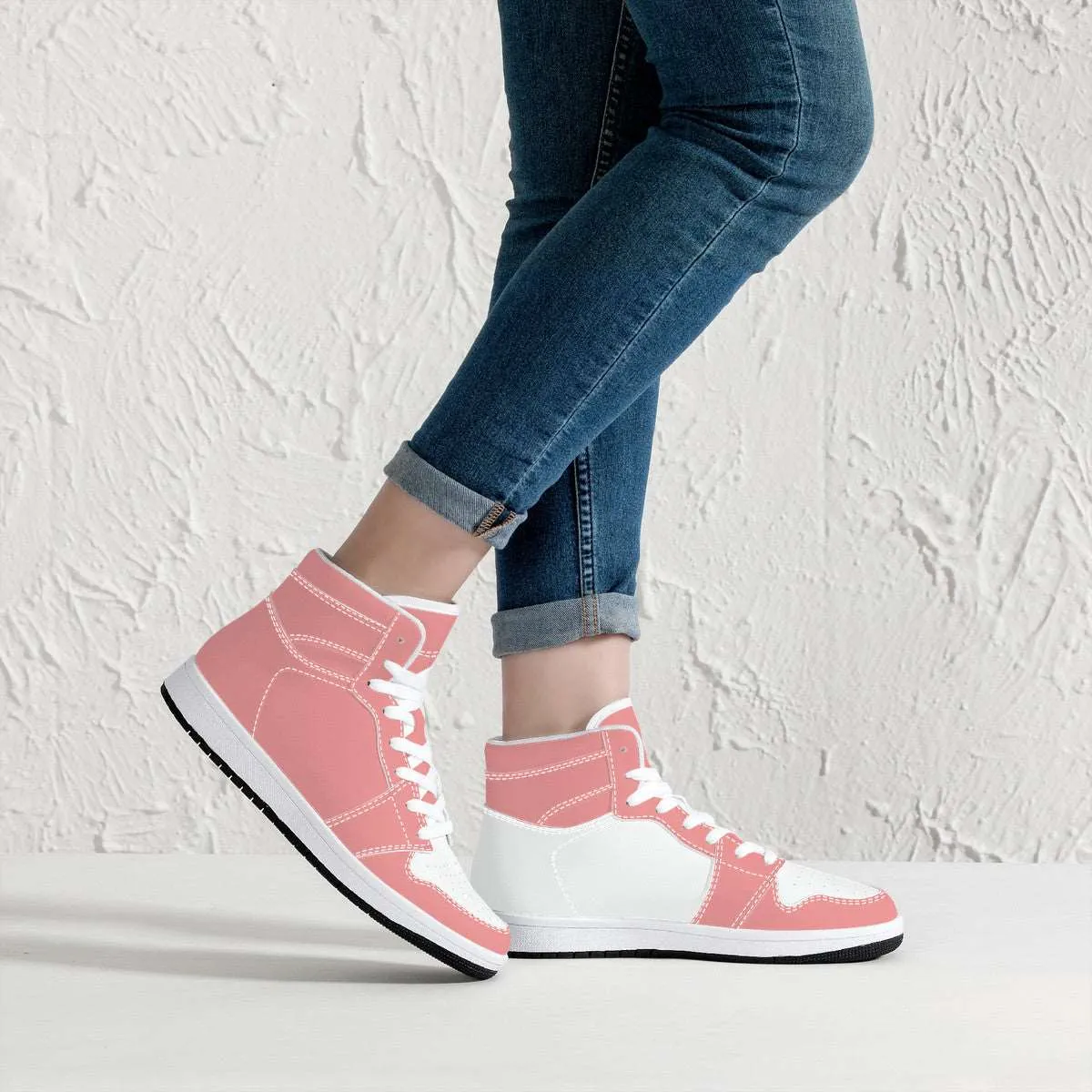 Create Your Own - High Top Synthetic Leather Sneakers - White