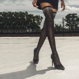 Crystal Stretch Fabric Sock Over-the-Knee Boots