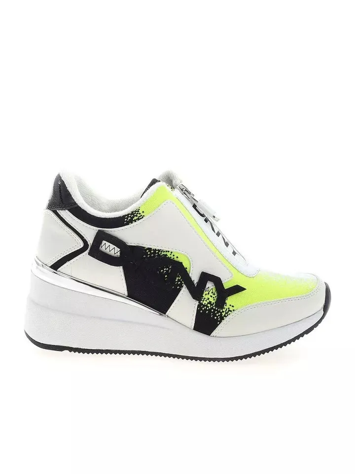 DKNY Women's Slip On Wedge Heel Sneaker, Neon Yellow/Black Parlan