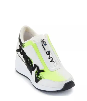DKNY Women's Slip On Wedge Heel Sneaker, Neon Yellow/Black Parlan