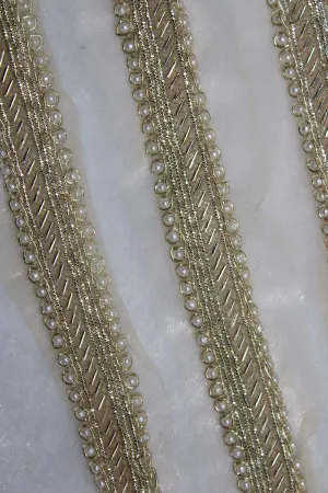 Exquisite Golden Beads And Pearl Work Handwork Lace: A Masterpiece of Embellishment ( Roll OF 9 Meter )