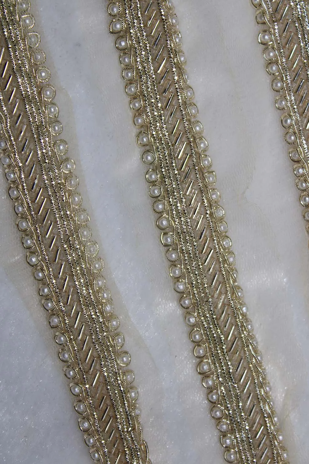 Exquisite Golden Beads And Pearl Work Handwork Lace: A Masterpiece of Embellishment ( Roll OF 9 Meter )