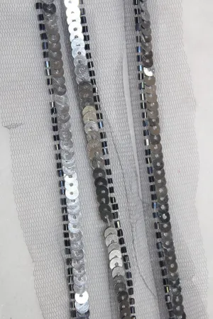 Exquisite Silver Lace: Intricate Beads And Sequins Handwork Embellishments ( Roll OF 9 Meter )