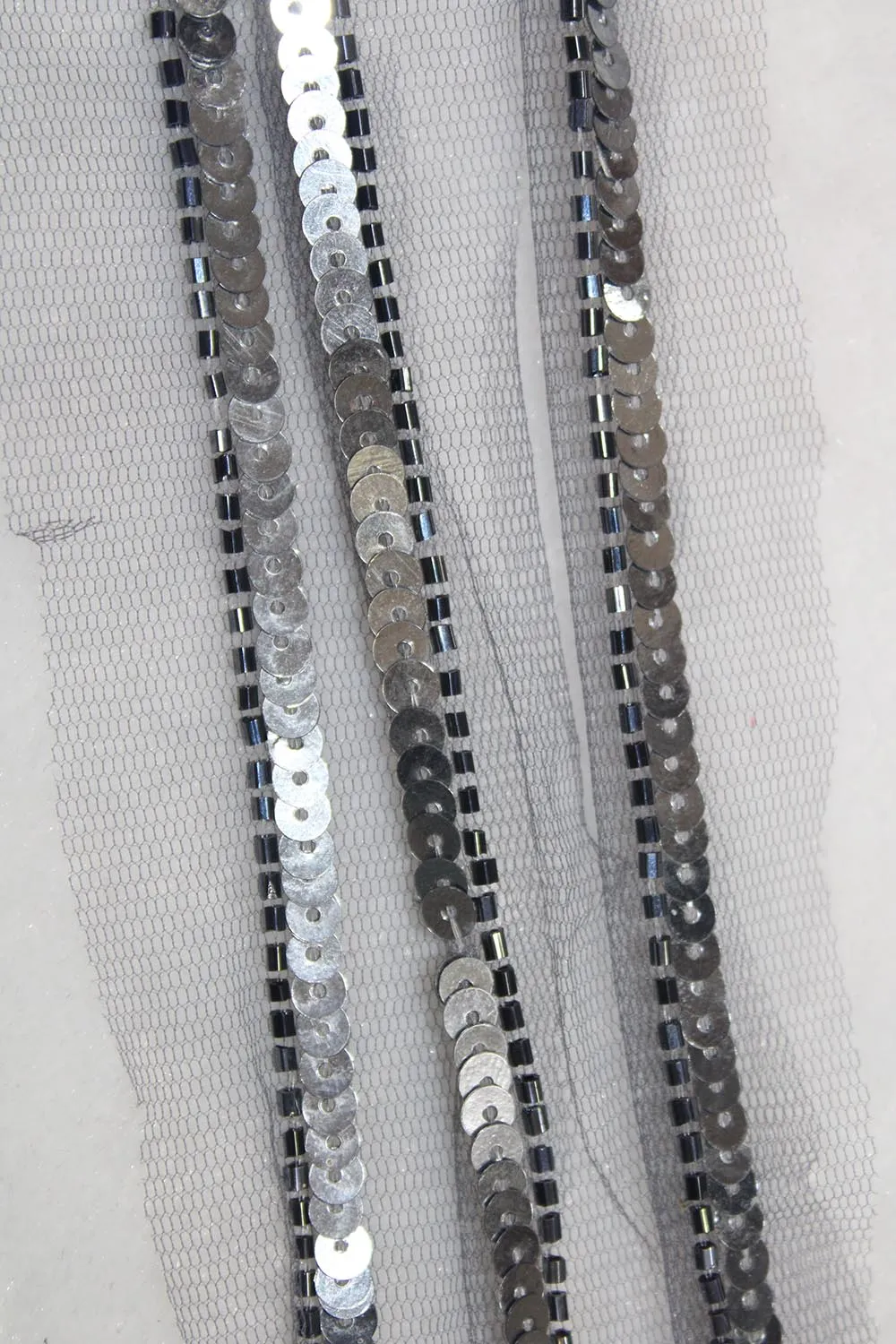 Exquisite Silver Lace: Intricate Beads And Sequins Handwork Embellishments ( Roll OF 9 Meter )