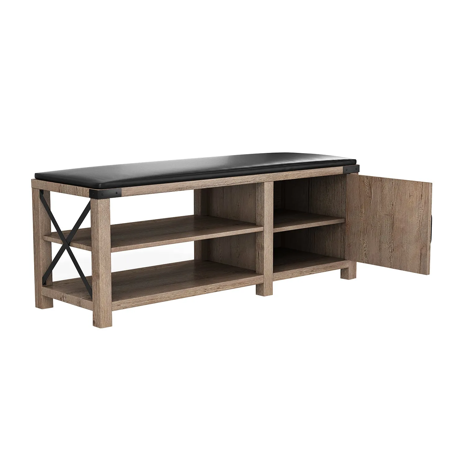 Farmhouse Shoes Bench With Seat Cushion - Tobacco