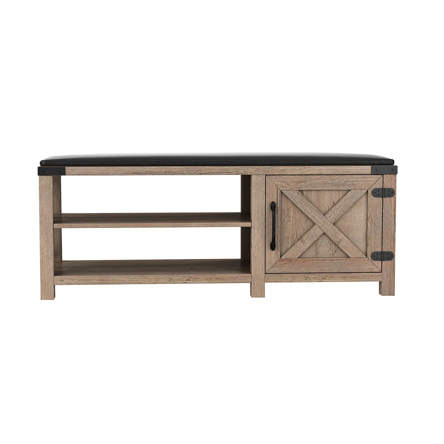 Farmhouse Shoes Bench With Seat Cushion - Tobacco
