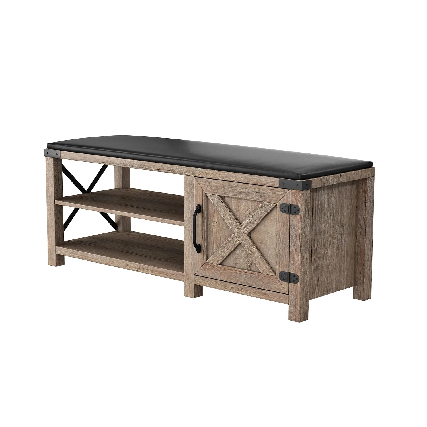 Farmhouse Shoes Bench With Seat Cushion - Tobacco