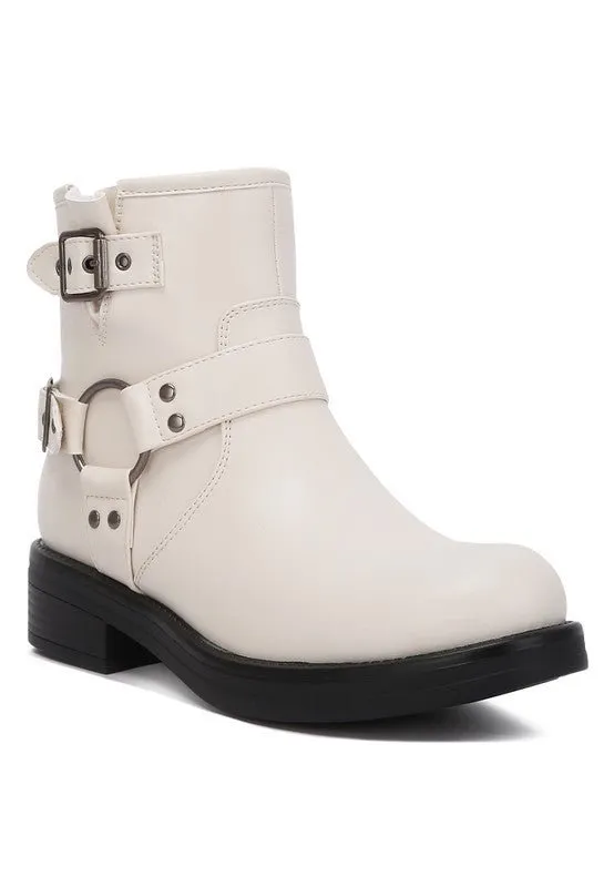 Faux Leather Pin Buckle Boots