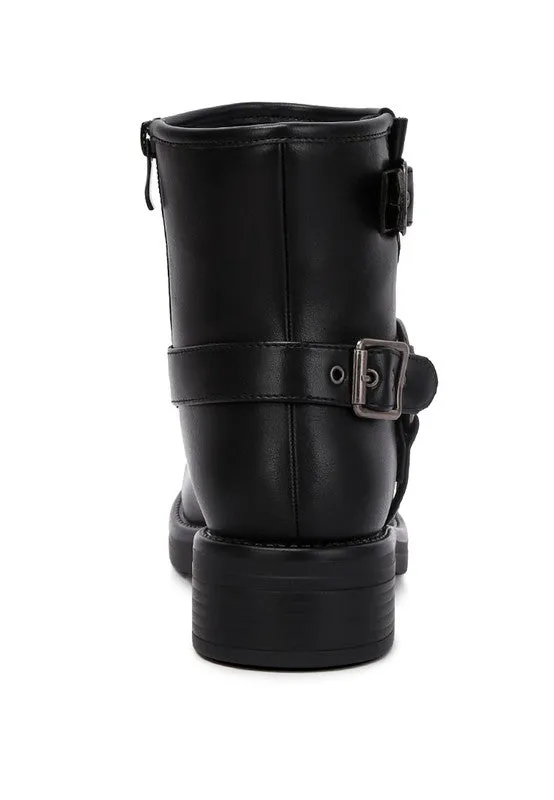 Faux Leather Pin Buckle Boots