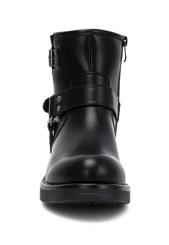 Faux Leather Pin Buckle Boots
