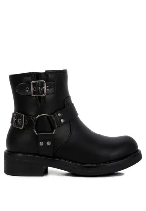 Faux Leather Pin Buckle Boots