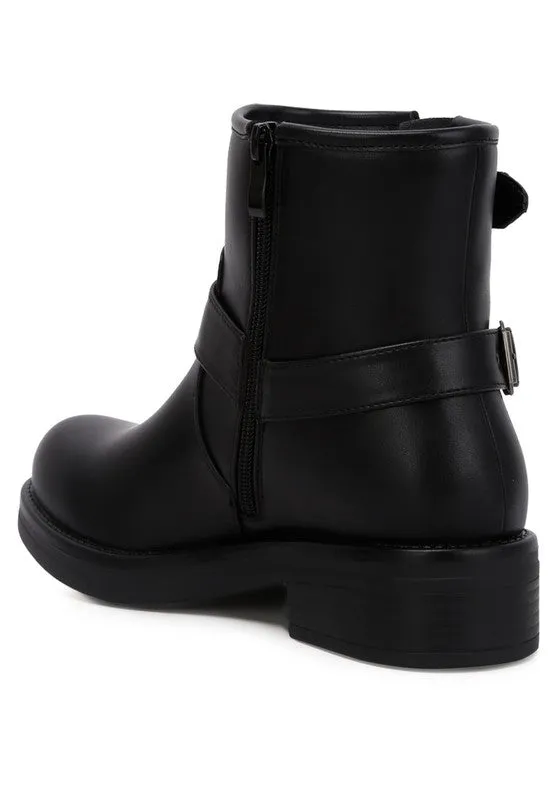 Faux Leather Pin Buckle Boots