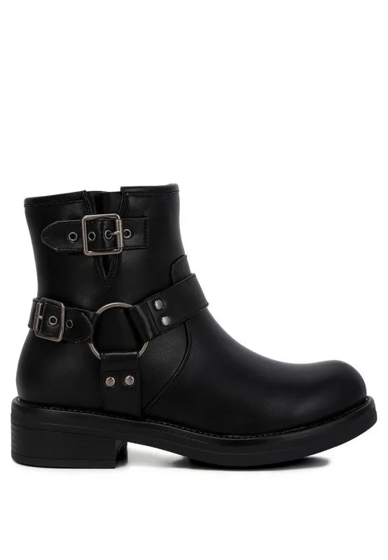 Faux Leather Pin Buckle Boots