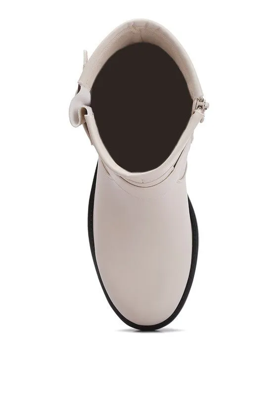 Faux Leather Pin Buckle Boots