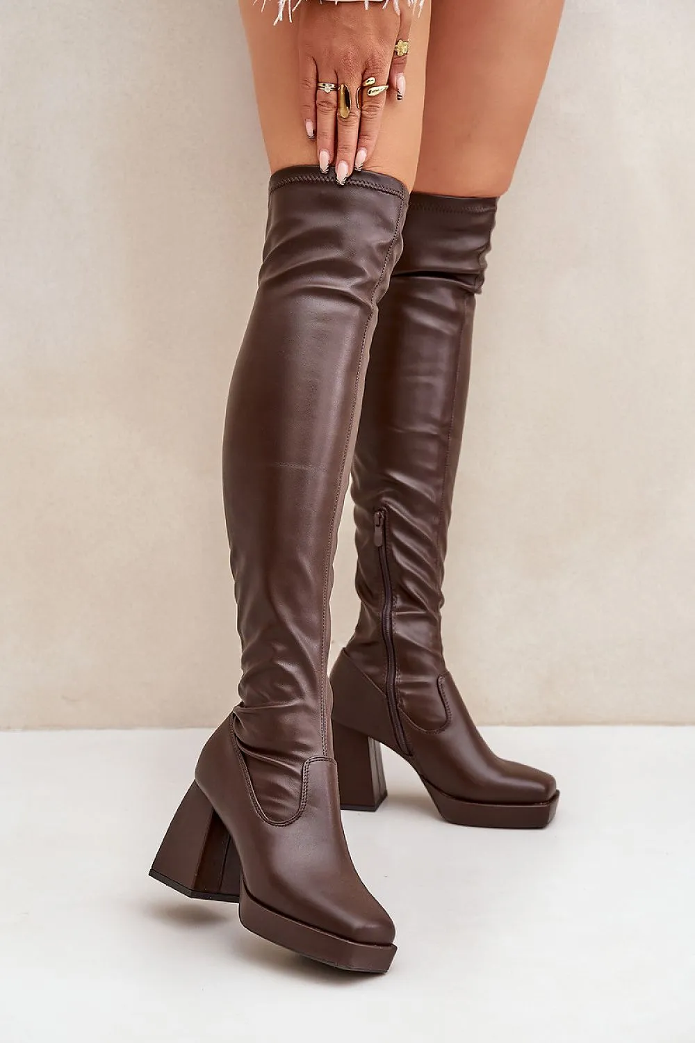 Fitted eco leather knee-high boots
