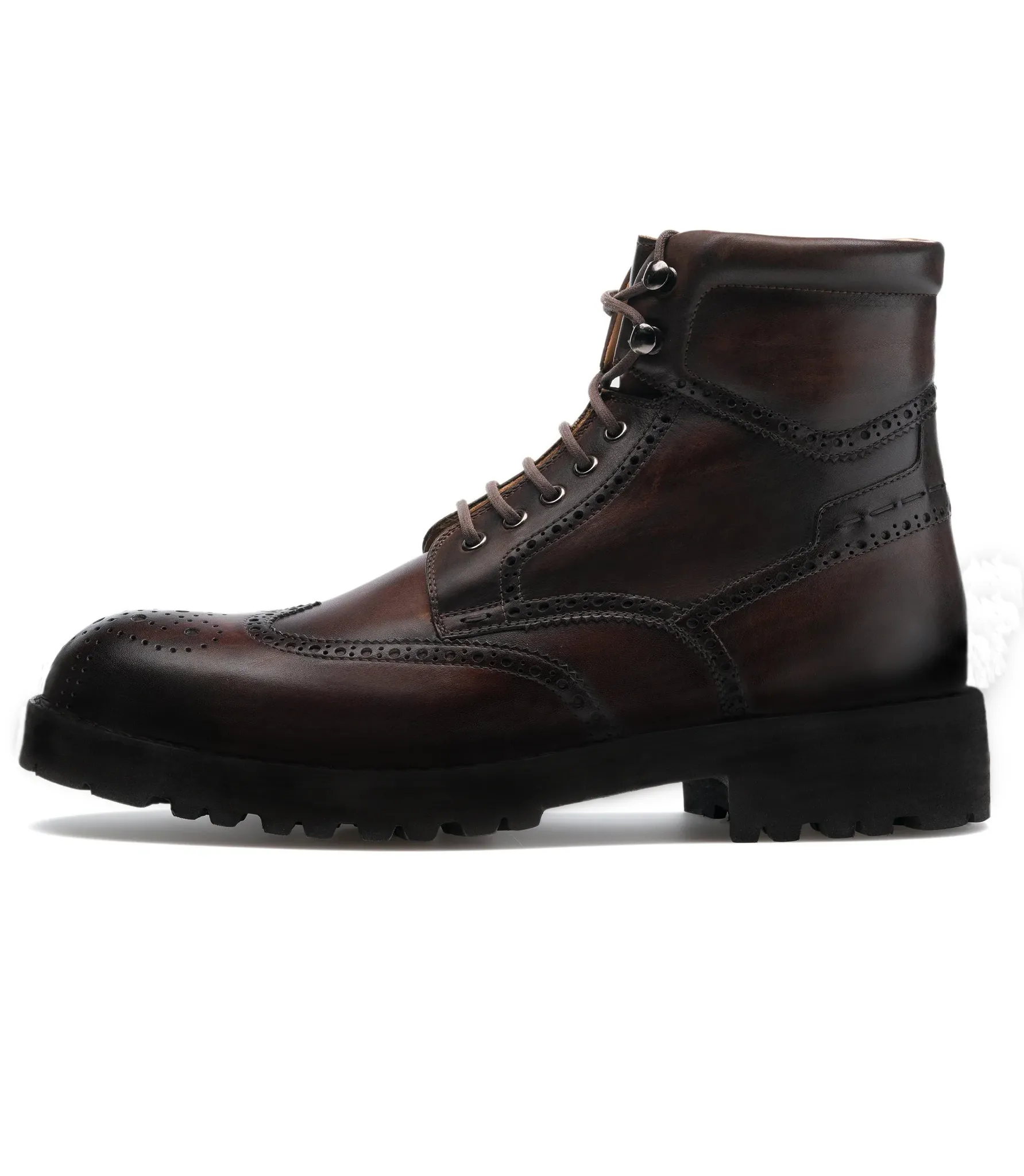 Flat Feet Shoes - Brown Leather Troyes Chunky Derby Boots with Arch Support - Hiking and Trekking Boots