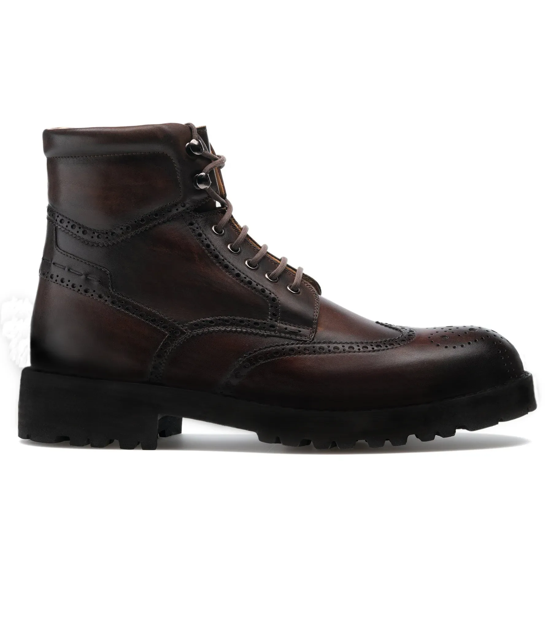 Flat Feet Shoes - Brown Leather Troyes Chunky Derby Boots with Arch Support - Hiking and Trekking Boots