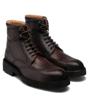 Flat Feet Shoes - Brown Leather Troyes Chunky Derby Boots with Arch Support - Hiking and Trekking Boots