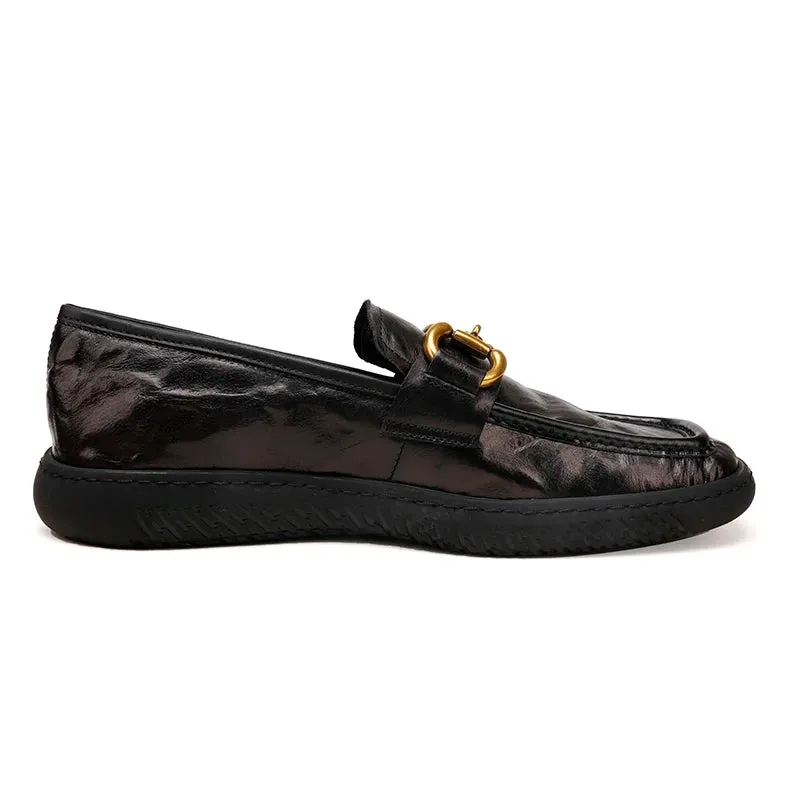 Genuine Leather Metal Buckle Loafers