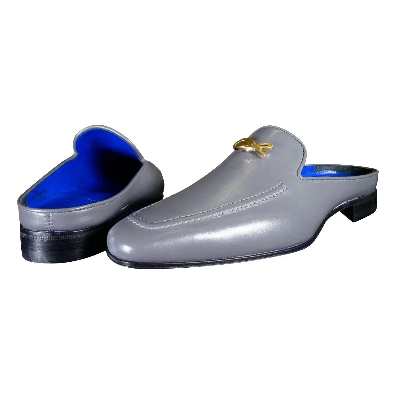 Grafite With Yellow Gold Hardware Leather Slippers