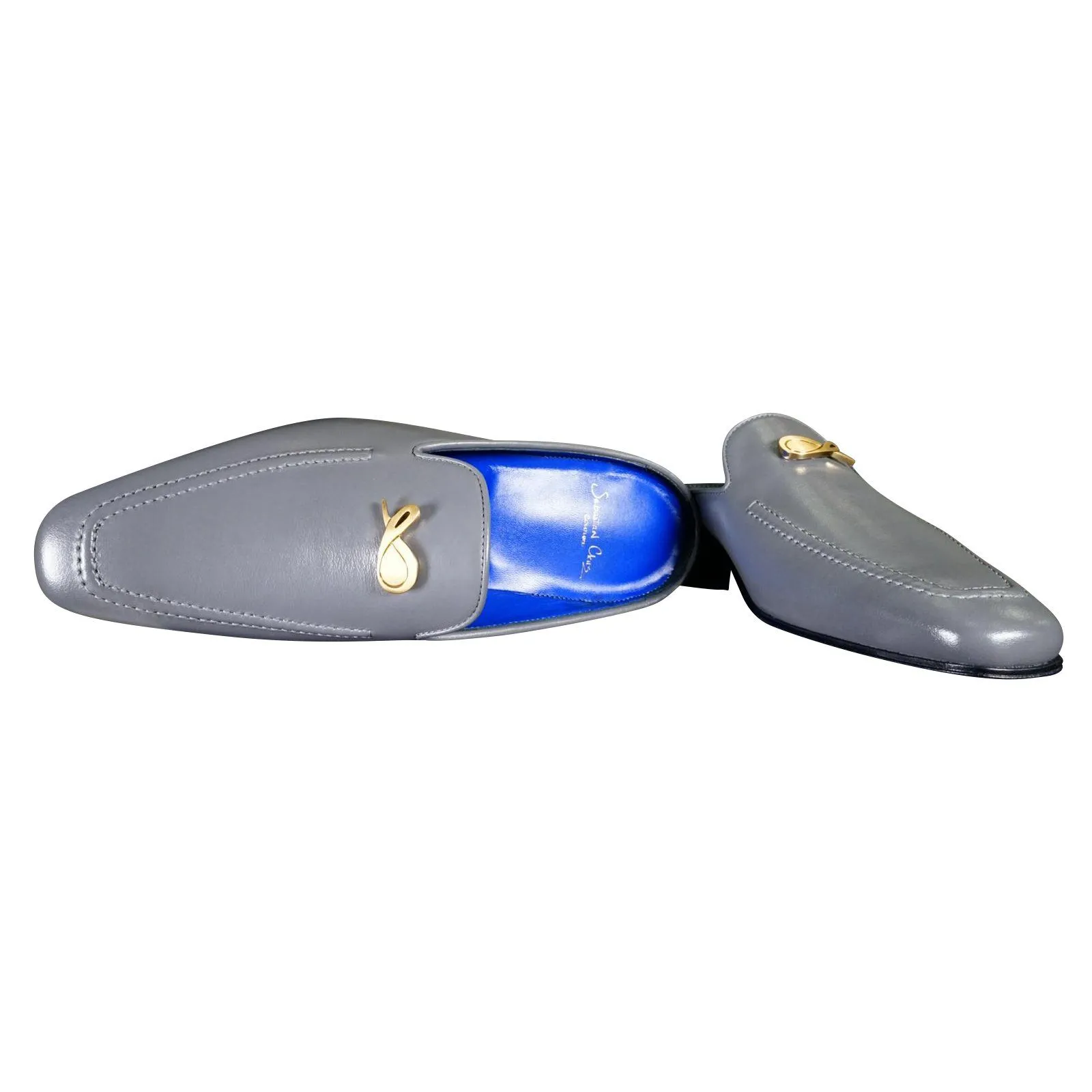 Grafite With Yellow Gold Hardware Leather Slippers