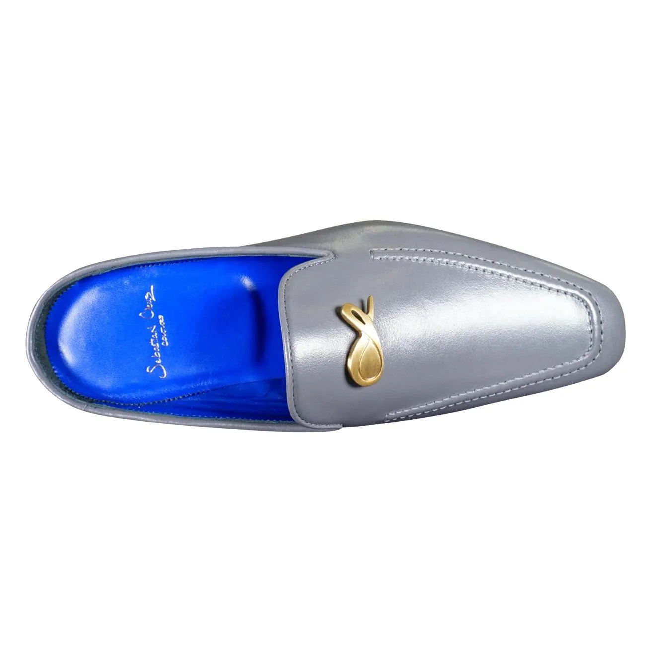 Grafite With Yellow Gold Hardware Leather Slippers