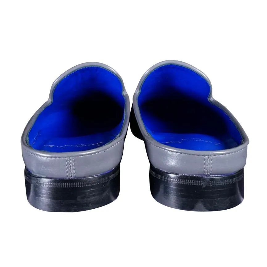 Grafite With Yellow Gold Hardware Leather Slippers