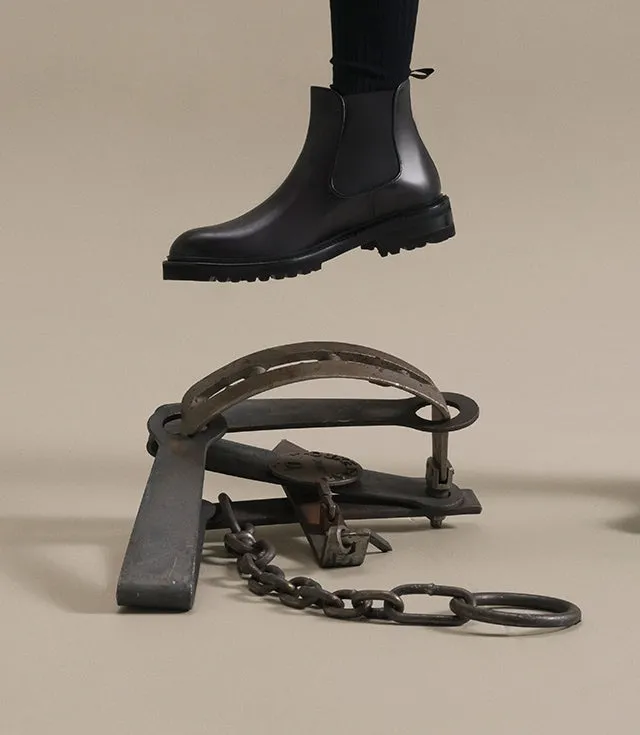 Height Increasing Black Leather Ferneto Chunky Chelsea Boots - Hiking and Trekking Boots