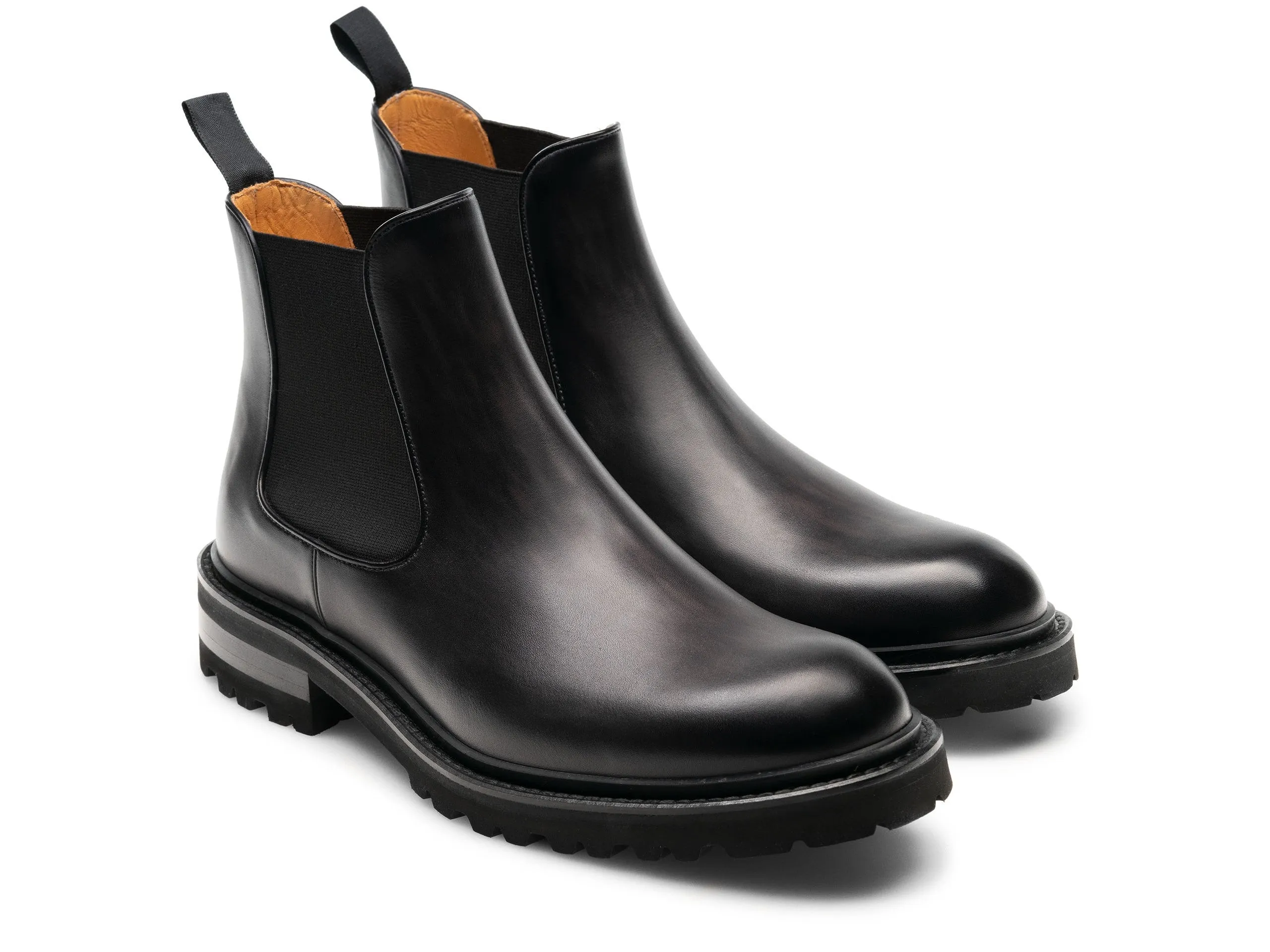 Height Increasing Black Leather Ferneto Chunky Chelsea Boots - Hiking and Trekking Boots