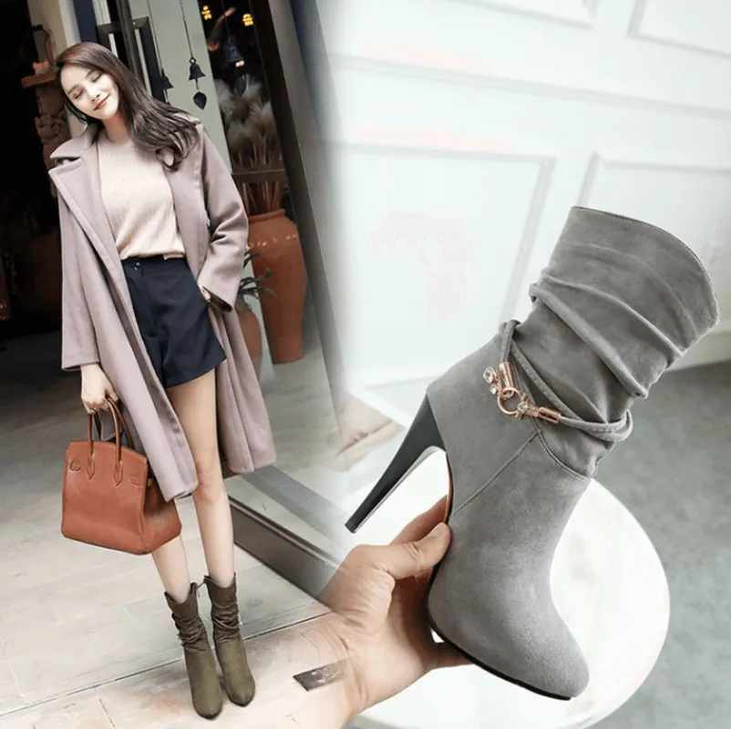 High Heel Pointed Toe Suede Calf Boots