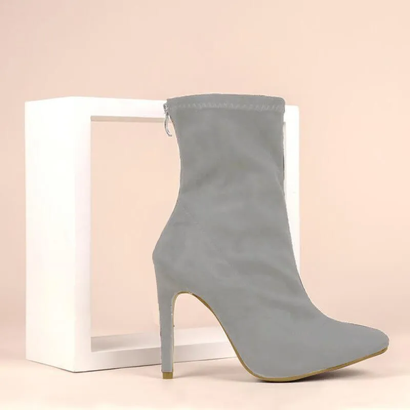 High Heel Suede Pointed Toe Calf Sock Boots