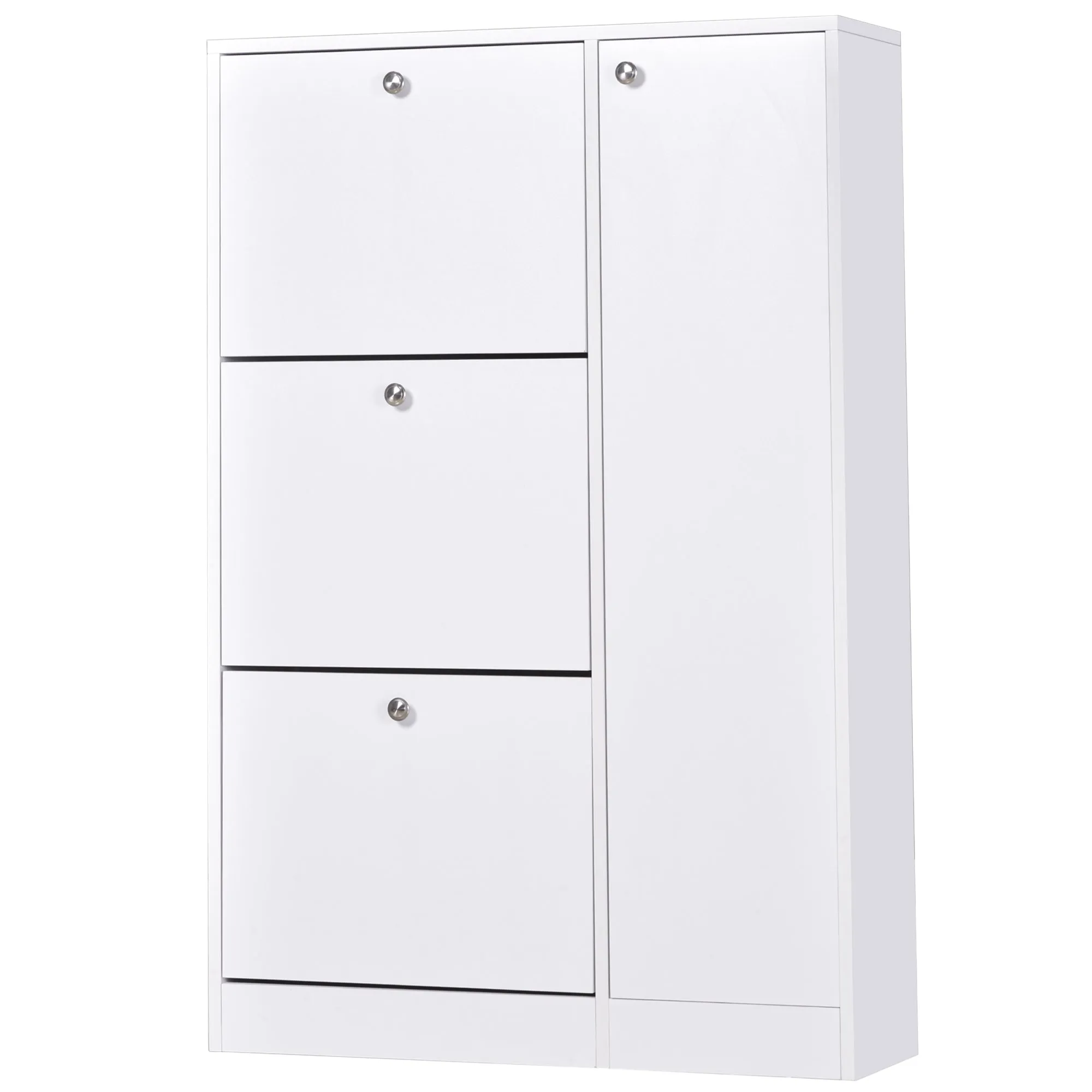 HOMCOM Shoe Cabinet with 3 Flip Drawers, Narrow Shoe Storage Cabinet with 5-tier Cupboard and Adjustable Dividers for Hallway, Entryway, White
