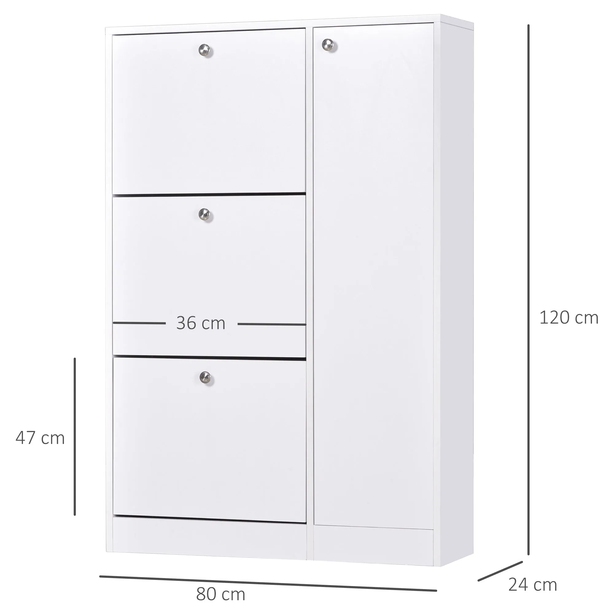 HOMCOM Shoe Cabinet with 3 Flip Drawers, Narrow Shoe Storage Cabinet with 5-tier Cupboard and Adjustable Dividers for Hallway, Entryway, White