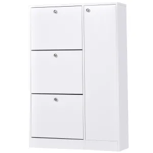 HOMCOM Shoe Cabinet with 3 Flip Drawers, Narrow Shoe Storage Cabinet with 5-tier Cupboard and Adjustable Dividers for Hallway, Entryway, White