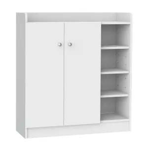 HOMCOM Shoe Storage Cabinet  Two Doors w/ Adjustable 4 Shelves Cupboard Footwear Rack Stand Organiser Hallway White