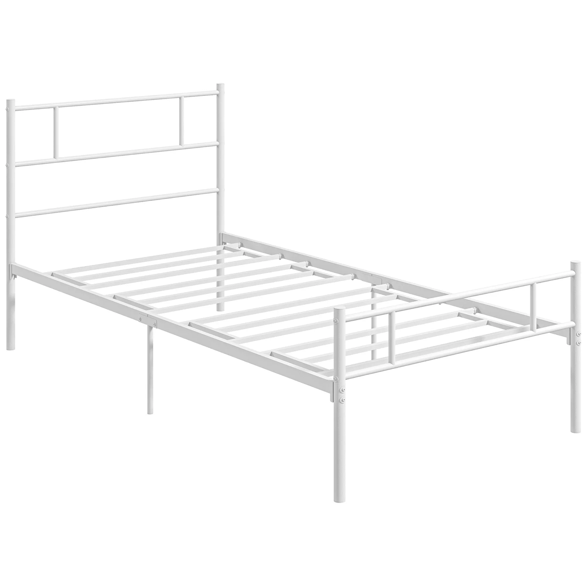 HOMCOM Single Bed Frame, Metal Bed Base with Headboard and Footboard, Metal Slat Support and 31cm Underbed Storage Space
