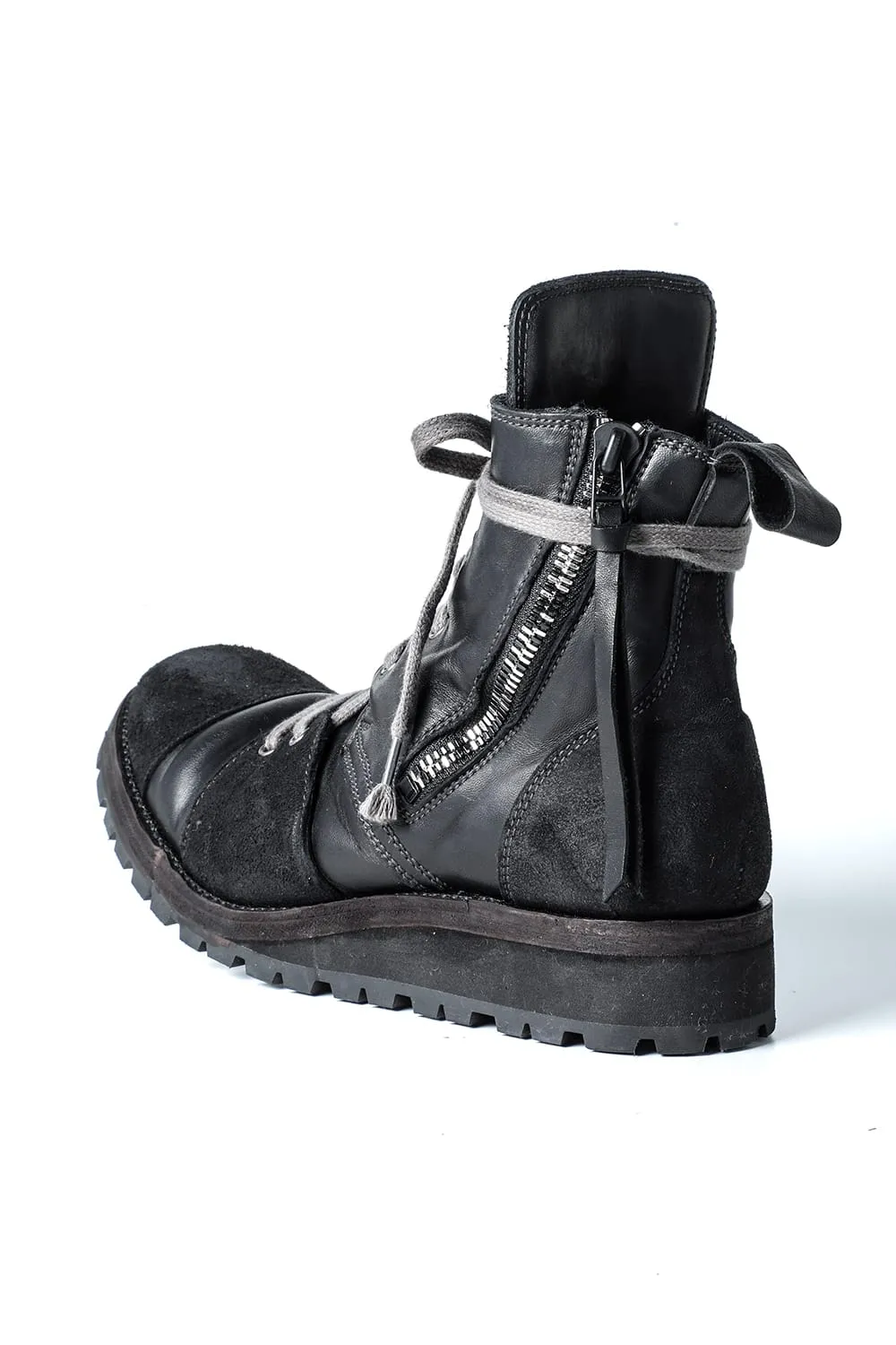 Horse Leather Lace Up Sneaker Boots  Black