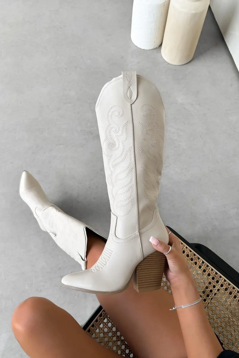 IOWA Western Cowboy Boots - Cream PU