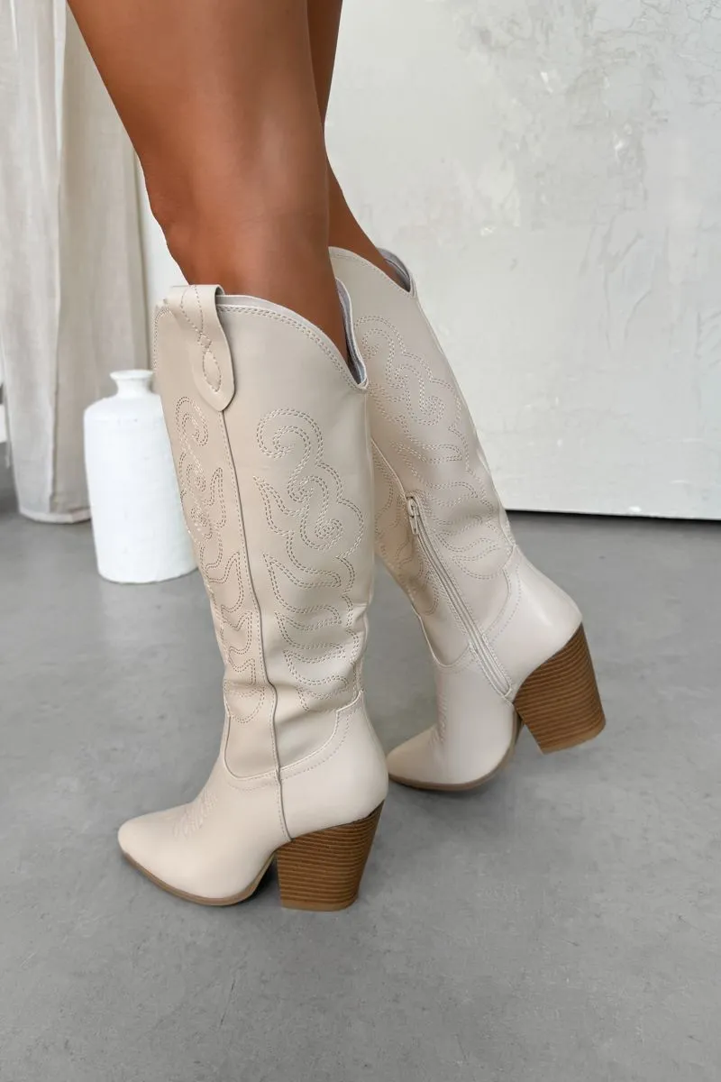 IOWA Western Cowboy Boots - Cream PU