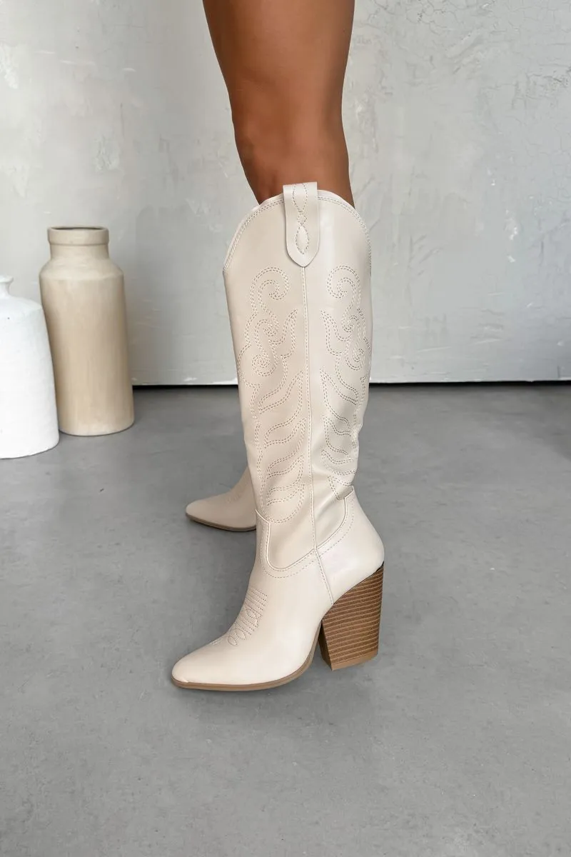 IOWA Western Cowboy Boots - Cream PU