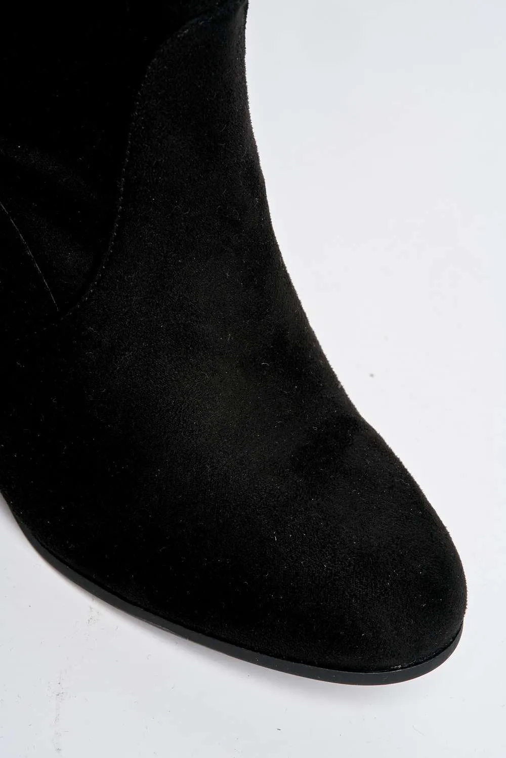 Jayda Over The Knee Block Heel Boots in Black