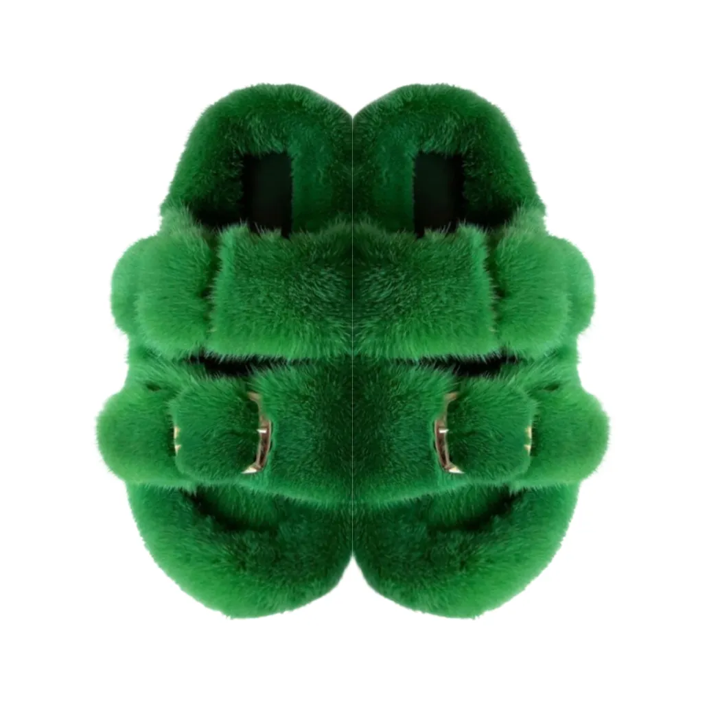 Luxe Mink Slide Sandals - Green