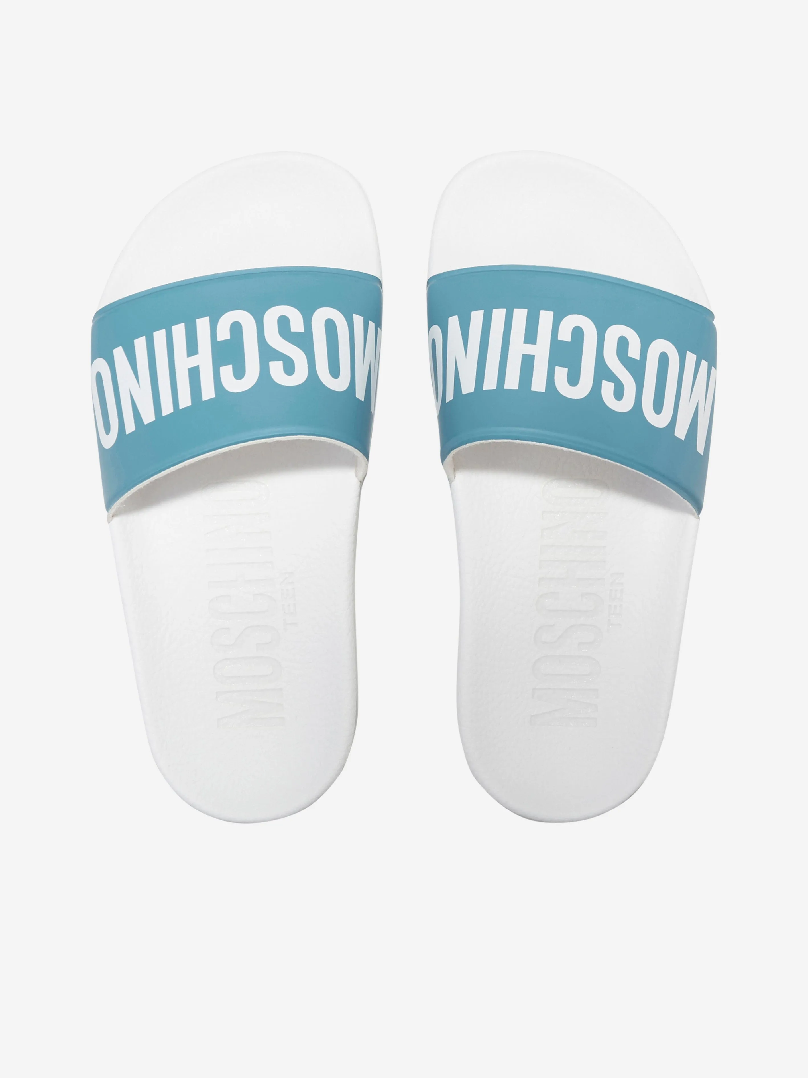 Moschino Kids Maxi Logo Sliders in Turquoise