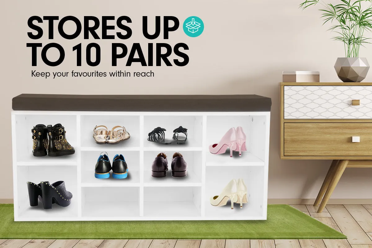 NNEDPE Shoe Rack Cabinet Organiser Brown Cushion - 104 x 30 x 45 - White