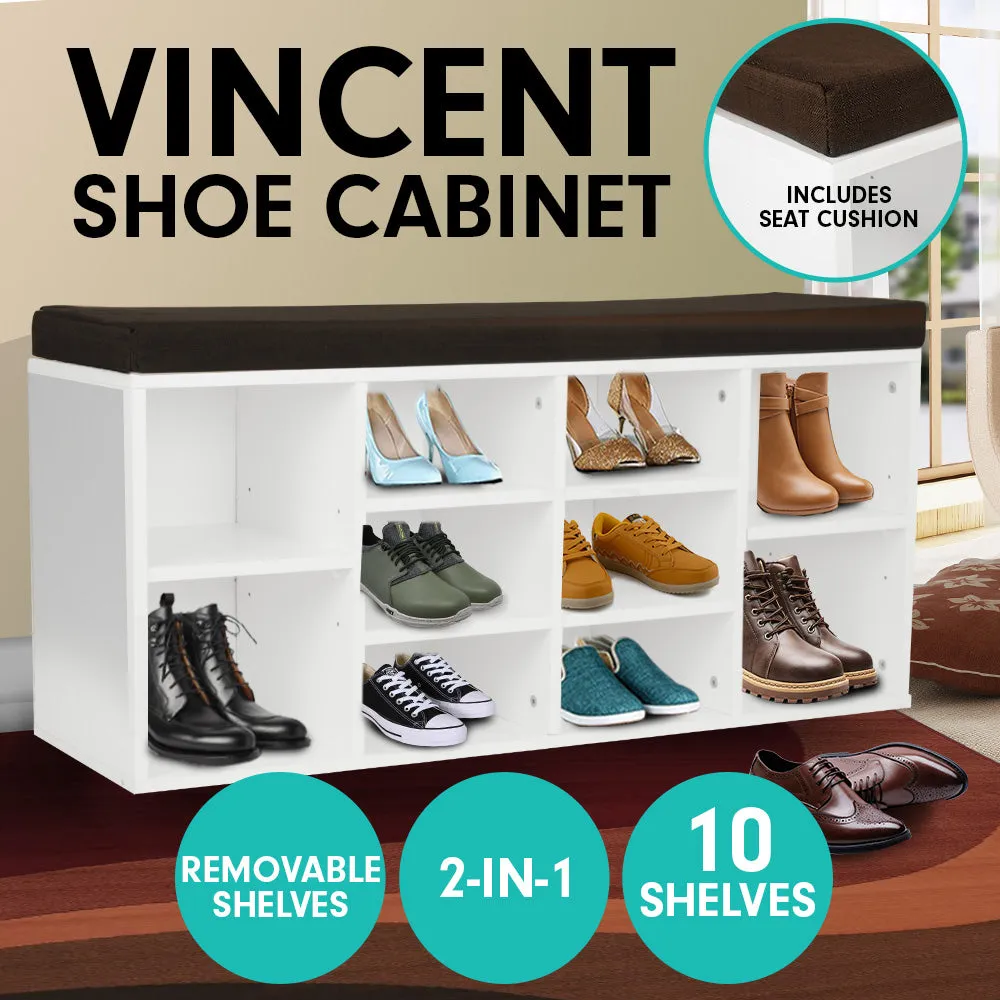 NNEDPE Shoe Rack Cabinet Organiser Brown Cushion - 104 x 30 x 45 - White