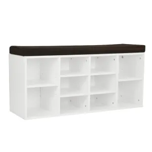 NNEDPE Shoe Rack Cabinet Organiser Brown Cushion - 104 x 30 x 45 - White
